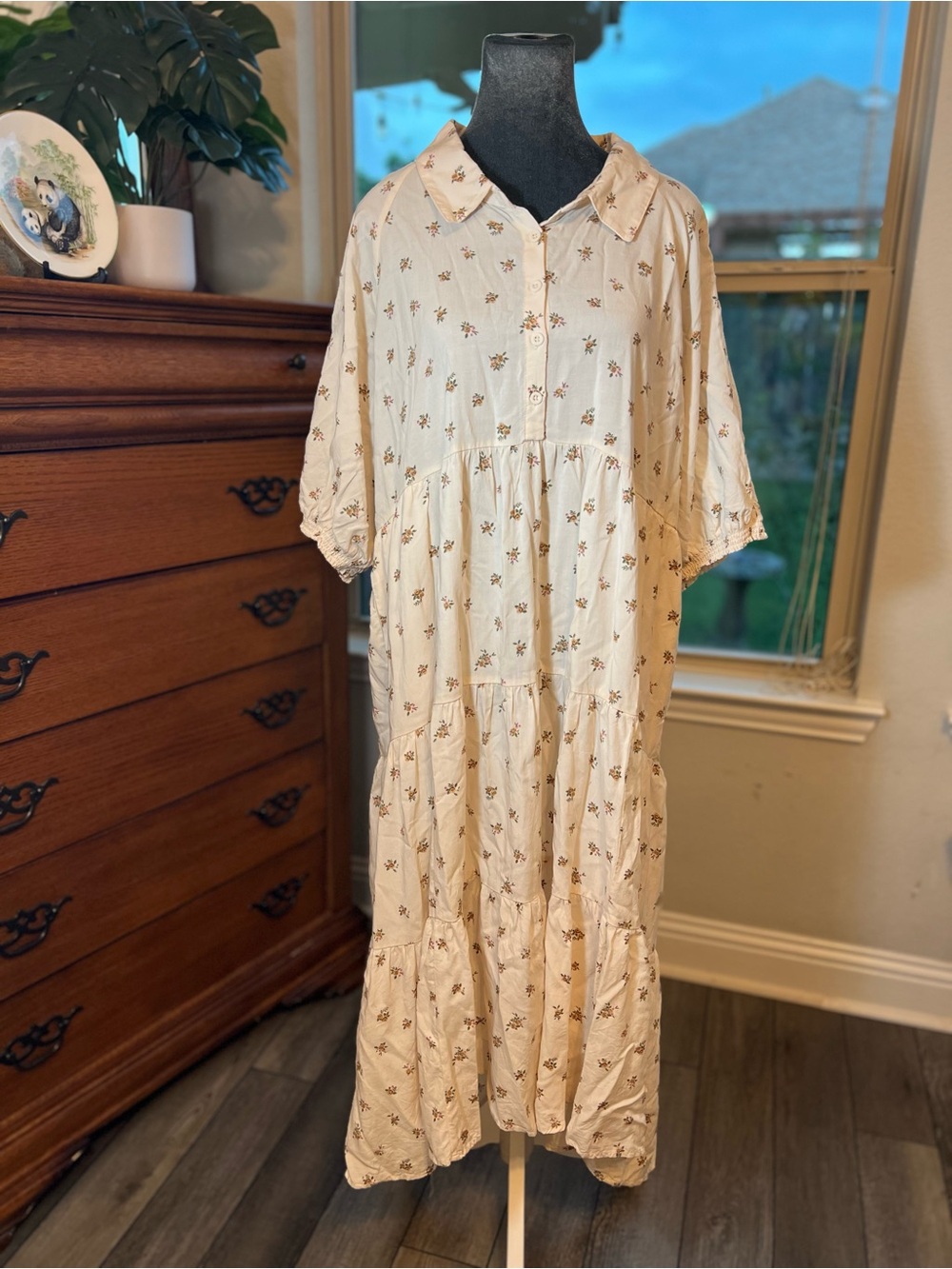 torrid Cream Floral Tiered Button-Front Maxi Dress